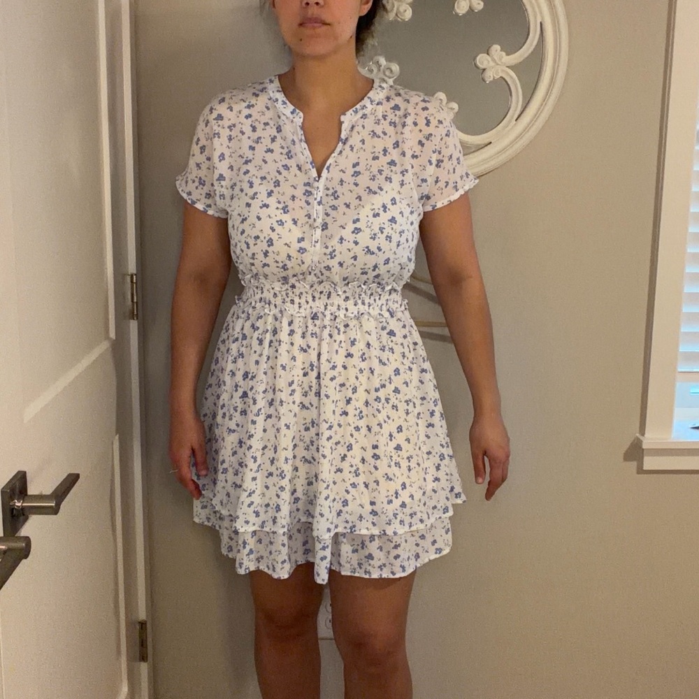 Sienna Sky White Mini Dress with Blue Floral Print